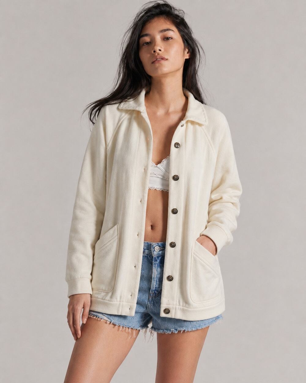 Vintage Jantzen Cream Button Front Cardigan Jacket Oversized Grandpa Coastal